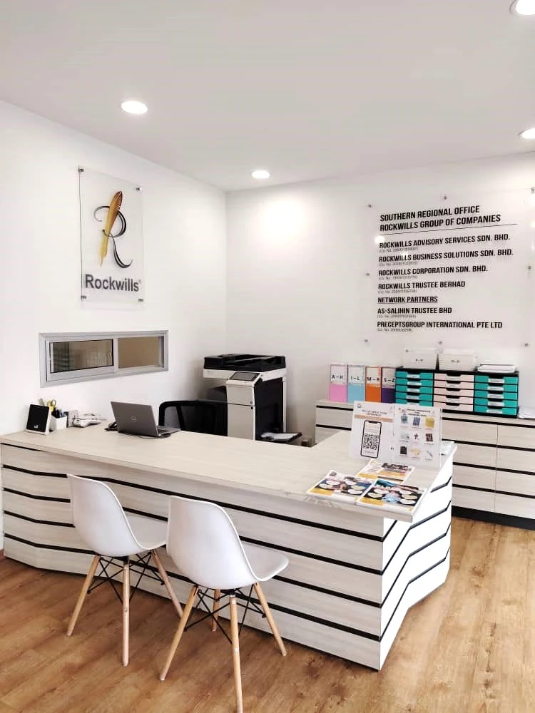 Rockwills Johor Bahru regional office reception providing will executor and executorship Johor Bahru services for local families and business owners.